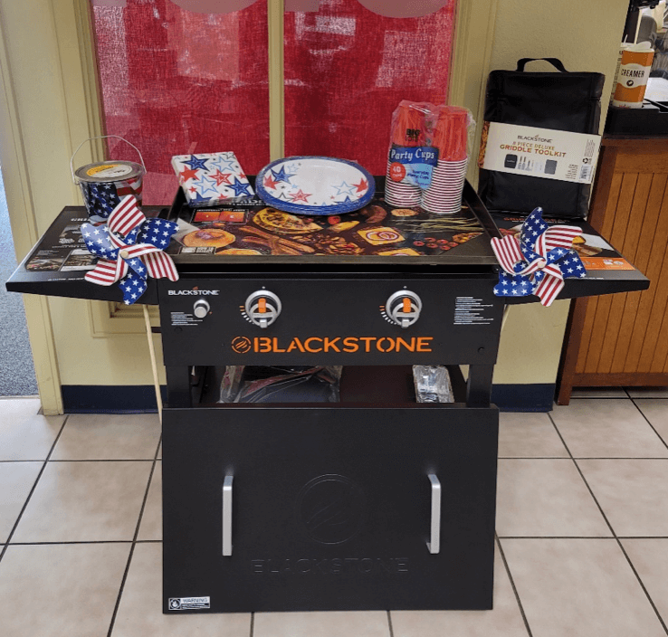 Blackstone grill with Fourth of July party supplies